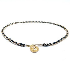 Chanel Coco Mark Vintage Leather Chain Belt Black Gold-Tone 32.2 inch France