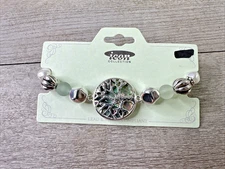 Icon Collection Tree Of Life Stretch Bracelet Beaded Silver Tone NEW
