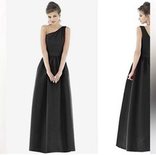 Alfred Sung D531 Black Taffeta One-Shoulder Wedding Guest Prom Dress Gown Sz 10