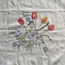 Vintage Tulip Pillow case cover hand embroidered silk floss Tulips 50 x 50 cm