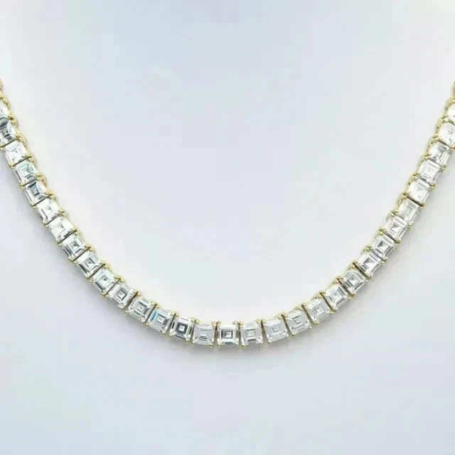 Collar de tenis de diamantes creado en laboratorio corte Asscher de 23 quilates enchapado en oro blanco de 14 quilates de 16" Foto 4 de 4