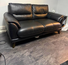 DFS Fargo Black Leather 2 Seater Sofa Pad Arms 165cm L x 90cm W