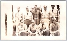 Vtg B W Snapshot WWII US Army Soldiers Military Men Uniforms Group Photo 1940s