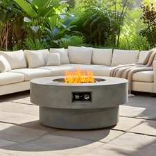 34" Round Propane Fire Pit Table, 50000 BTU Outdoor with Glass Rocks