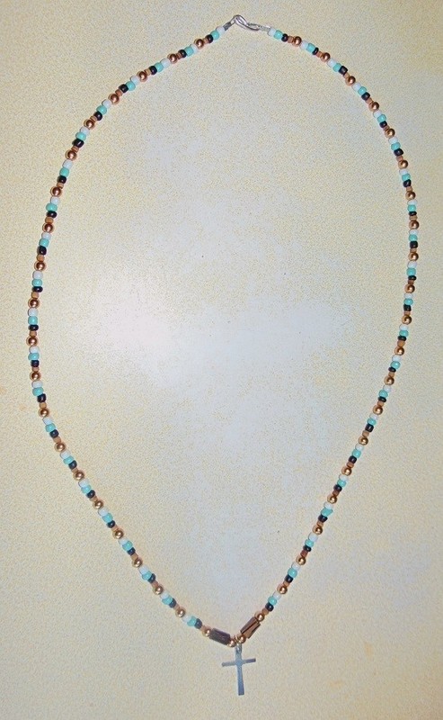 Real Silver cross trade bead necklace Native style fur trade era reproduction