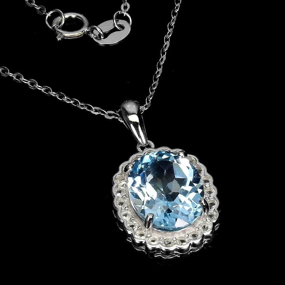 Collana in argento sterling 925 ovale topazio blu cielo 11x9 mm pietra... - Immagine 2 di 4