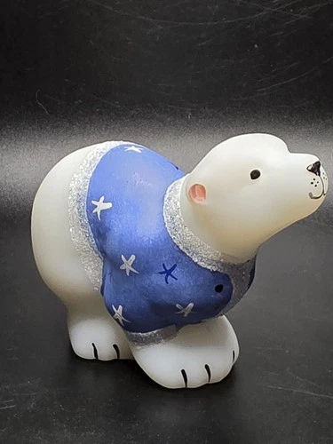 Fenton Frosty Friends Hand Painted Satin Glass Polar Bear Figurine Christmas...
