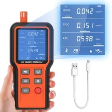 Handheld 5-in-1 Air Quality Monitor HCHO, TVOC, CO2 & Temp Indoor Tester US