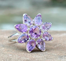 Amethyst Flower Ring 925 Silver Floral Cluster Design February Birthstone Ring