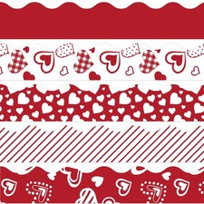 69Ft Valentine's Day Bulletin Board Borders 60Pcs Red Heart Striped Plaid Self-