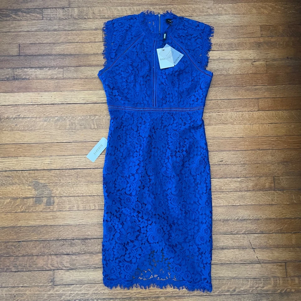 NWT Bardot Lace Sheath Women’s Size 6 Cocktail Dress Cobalt Blue - Image 2 of 4