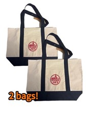  2 Bags Trader Joe's Reusable Canvas Large Tote Bag Heavy Cotton Blue White