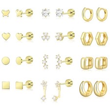 12 Pairs 14K Gold Plated Flat Back Hypoallergenic Earrings for Women Men Surg...