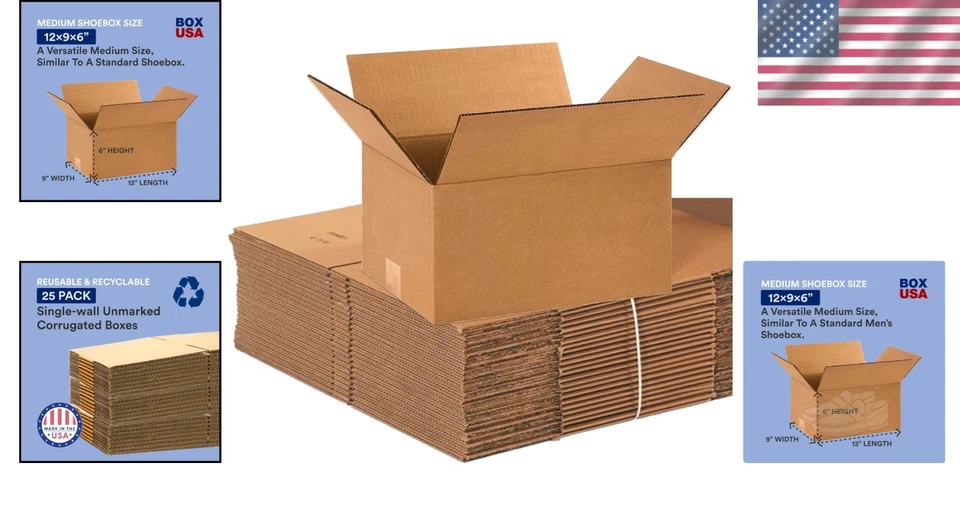 Small Shipping Boxes Kraft Corrugated 12x9x6 25-Pack for Packing Moving Storage - Image 2 of 4