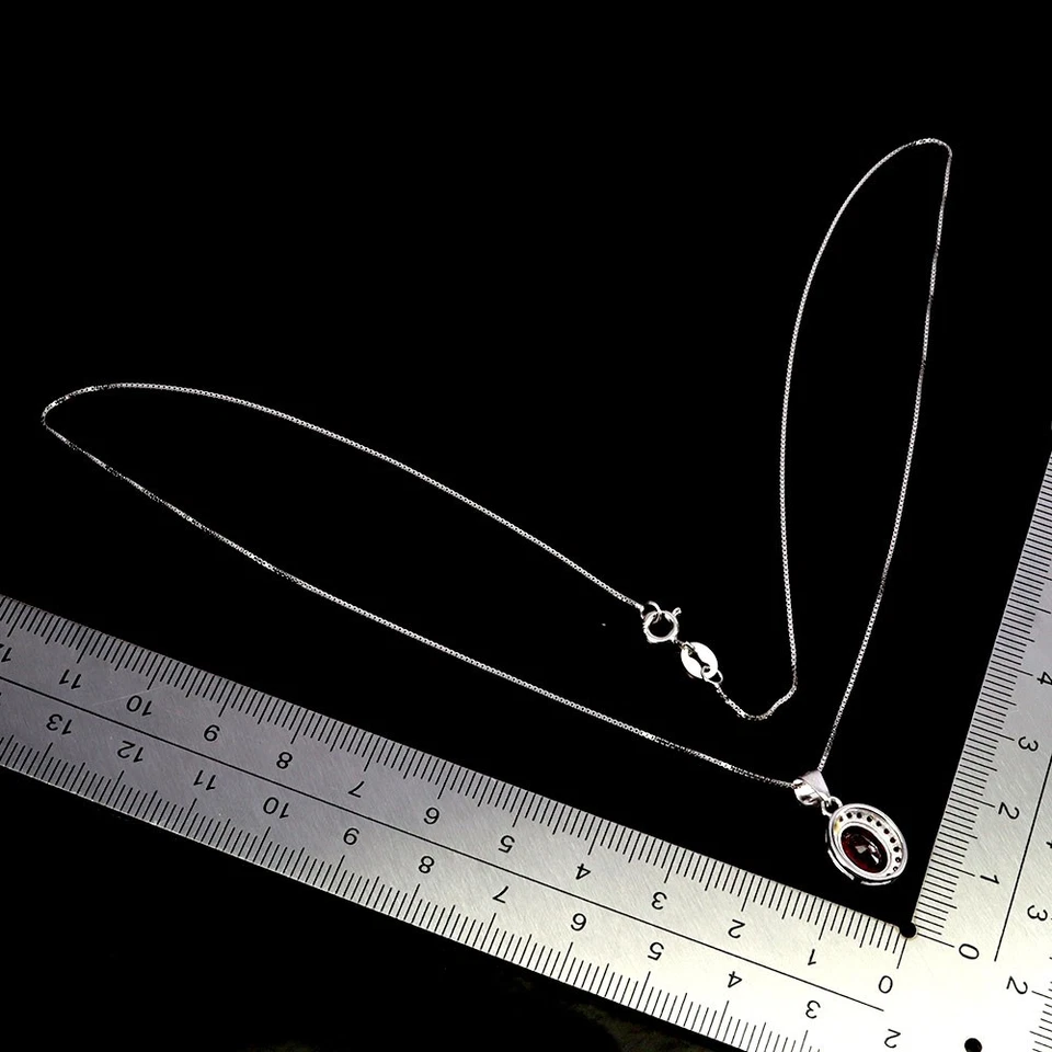 925 Sterling Silver Necklace Oval Ruby 8x6m Ruby Diamond Cut Gemstone Jewelry 18 - Image 3 of 4