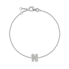 Ladies 9ct White Gold Diamond Set Initial N Bracelet