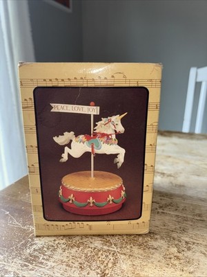 Vintage 1986 Enesco Carousel Unicorn Music Box Rare Clair De Lune