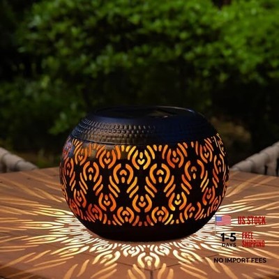 Solar Table Lanterns Outdoor Waterproof - Dancing Flickering Flame Lamp Black-C