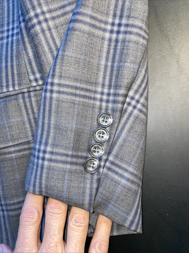 PRONTO UOMO PLATINUM 48R Wool Gray and Navy Windowpane Blazer Jacket - Image 4 of 4