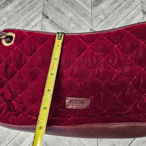 Vintage Moschino Velvet Shoulder Purse Red Hand Bag Quilt Made in Italy NOS Bow - Picture 9 of 10