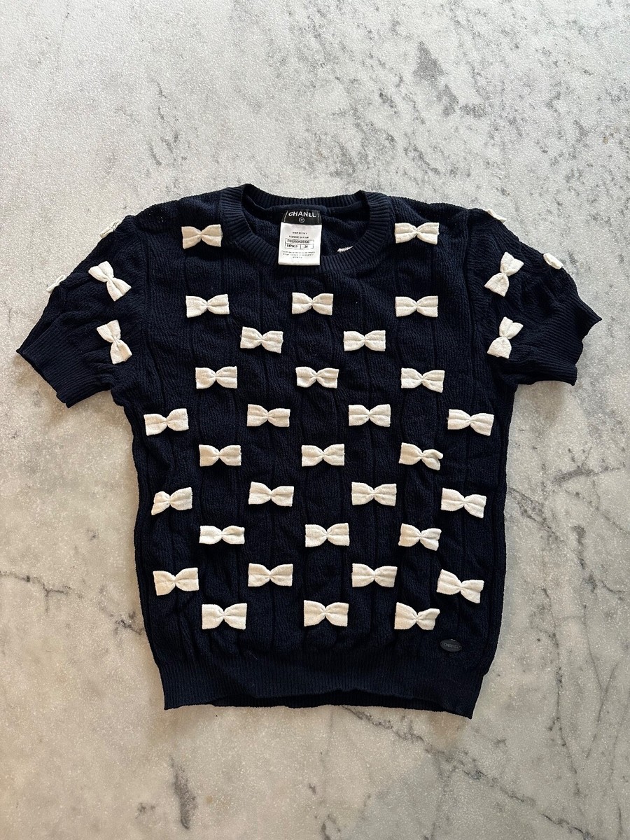 CHANEL Ribbon Knit - navy, tops, navy with white ribbon