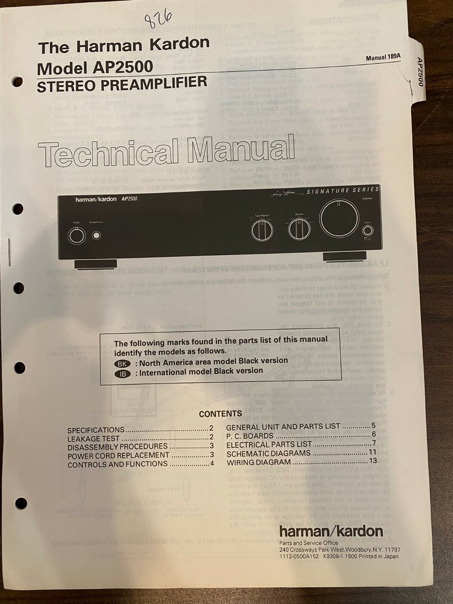 HARMAN KARDON AP2500 AP-2500 Service Manual **ORIGINAL** UK