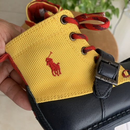Ralph Lauren Leather Ranger Hi II Boot in Navy/ Yellow Leather Kids Size 7 - Picture 10 of 20