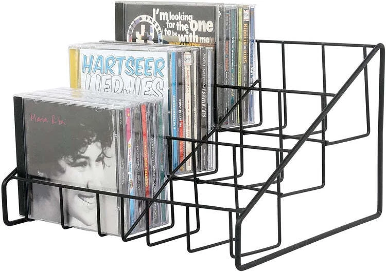 Black Metal Wire CD Holder Storage Stand, 3 Tier Media Jewel Case Organizer Rack - Image 3 of 4