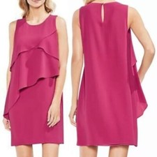 Vince Camuto Shift Dress Size 12  Pink Rose Chiffon Tiered Ruffle Flapper Lined
