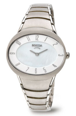 Boccia Titanium 3165-10 Damenuhr Oval mit Perlmutt-Zifferblatt