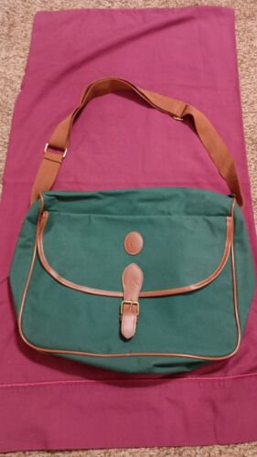Ralph Lauren Vintage Messenger Bag Hunter Green Canvas Satchel Brown Trim READ