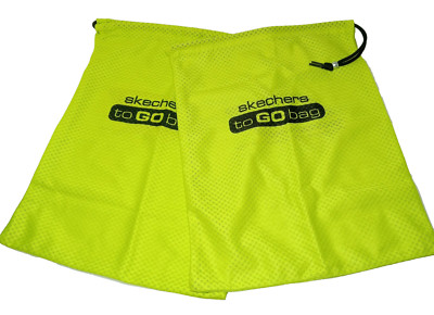 Lot of 2 Green Sketchers To Go Mesh Drawstring Shoe Bag Travel Gym Bags 10 x12 