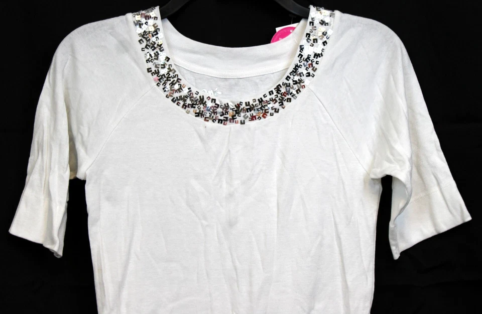 NEW Limited Too Y2K Shirt Sz 18 Casual White Silver Sequin Neckline Long 2000s - Image 2 of 4