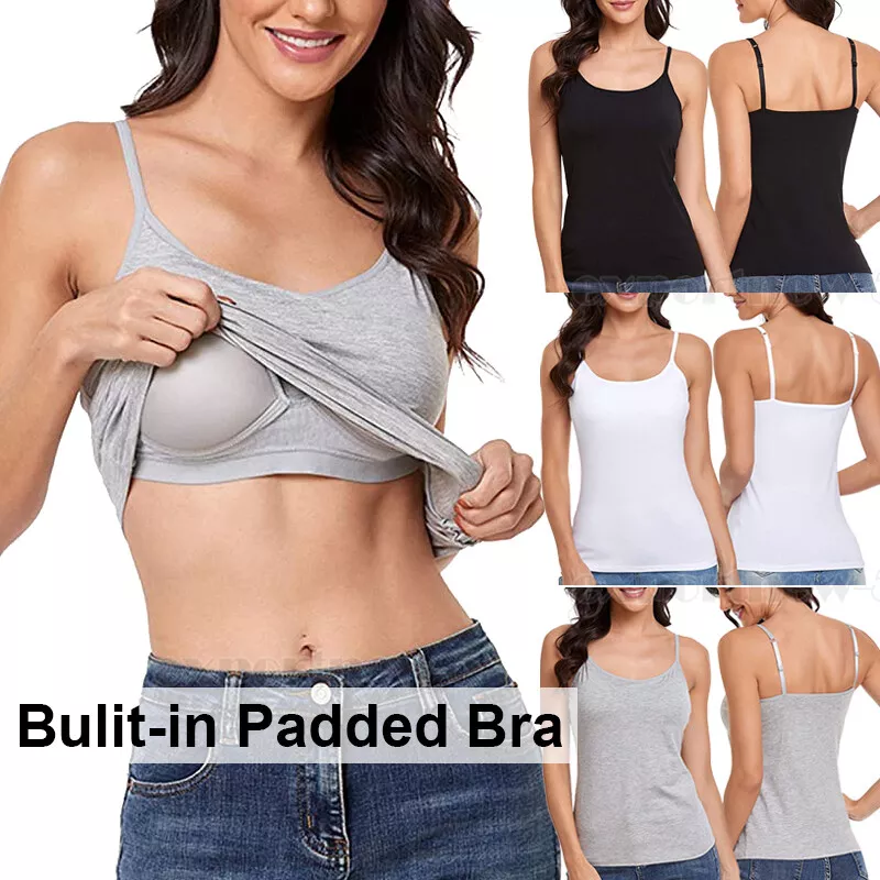 Women Cami Camisole With Built in Bra Push Up Padded Vest Layer Girls Tank  Tops