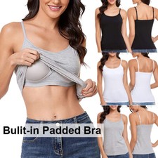 Women Cami Camisole With Built in Bra Push Up Padded Vest Layer Girls Tank Tops