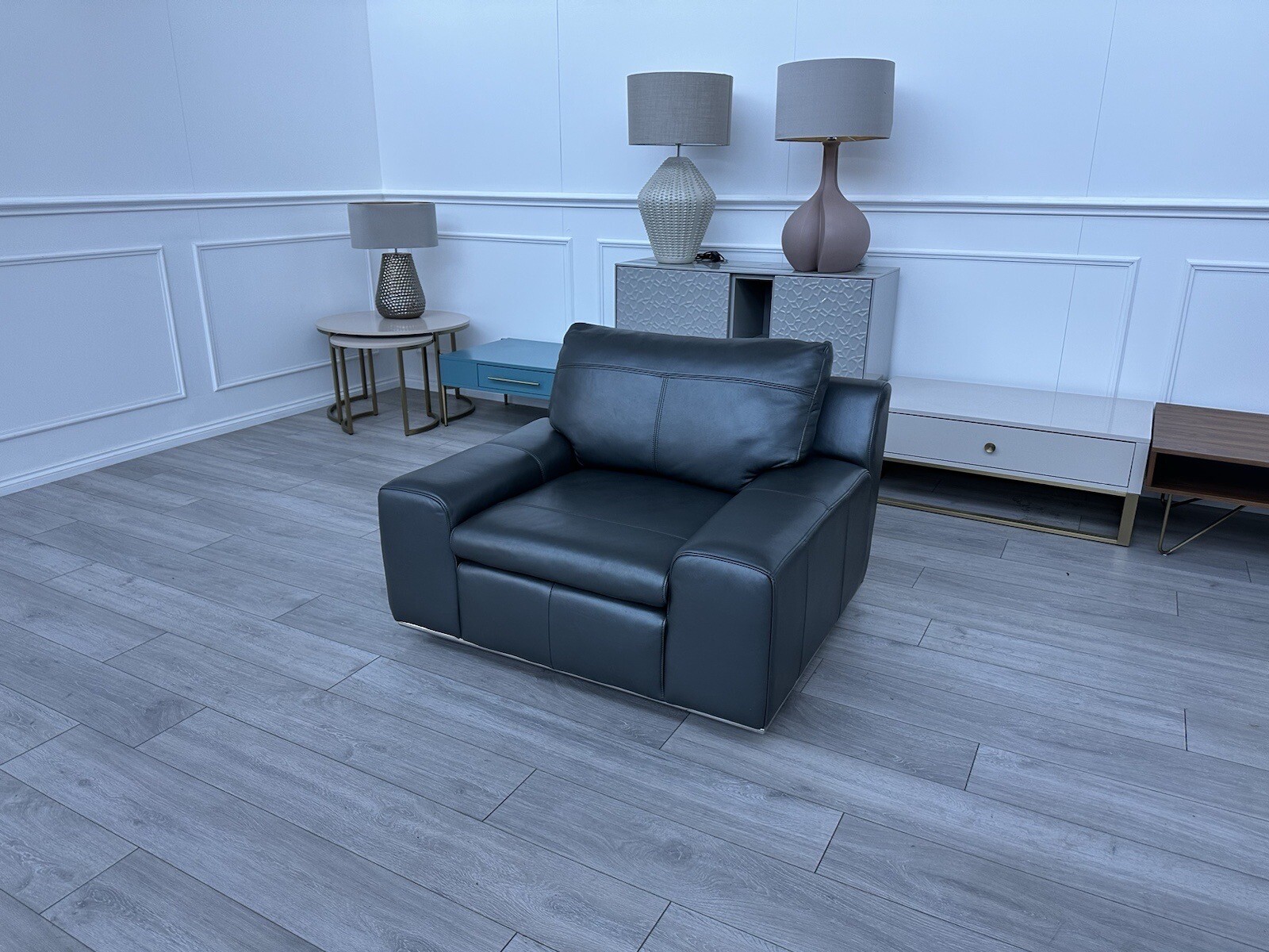 Famous Store New Leather Charcoal Grey Armchair eBay