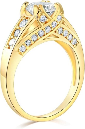 3.40 Ct Round Cut Engagement Wedding Ring Trellis Real 14K Yellow Gold Simulated - Picture 2 of 3