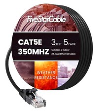 Cat5e - Pack of 5 - Ethernet Cable 3 Feet Black High-Speed Patch Cable RJ45 N...