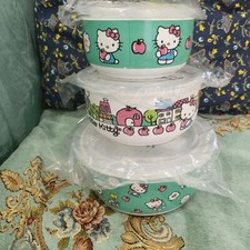 Sanrio Hello Kitty Set di Ciotole in Ceramica 6pz con Coperchi Ventilati Tupperware