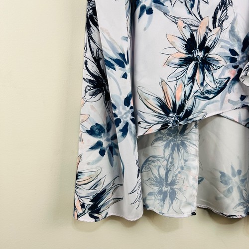 Basque Floral Waterfall Skirt White Navy Blue Pink Waist Tie 14 High Low - Picture 4 of 19
