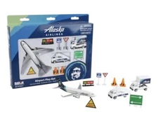 NEW Alaska Airlines DARON Die Cast Metal Airport Play Set Toy Plane Truck Signs