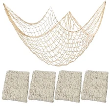 4 Pieces Natural Fish Net Decoration 80" x 40" Wall Hanging Cotton Fishnet De...