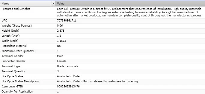 Interruptor de presión de aceite ESTÁNDAR para Cadillac CTS 2009-2014 Foto 2 de 4