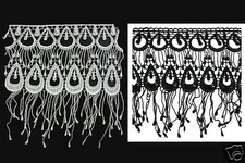 Lily 6.5" White Black Peacock Feather Pattern Venice Lace Fringe Trim by Yard