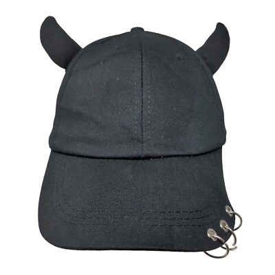 Devil Horn Slideback Hat Black One Size Adjustable 6 Panel Ring