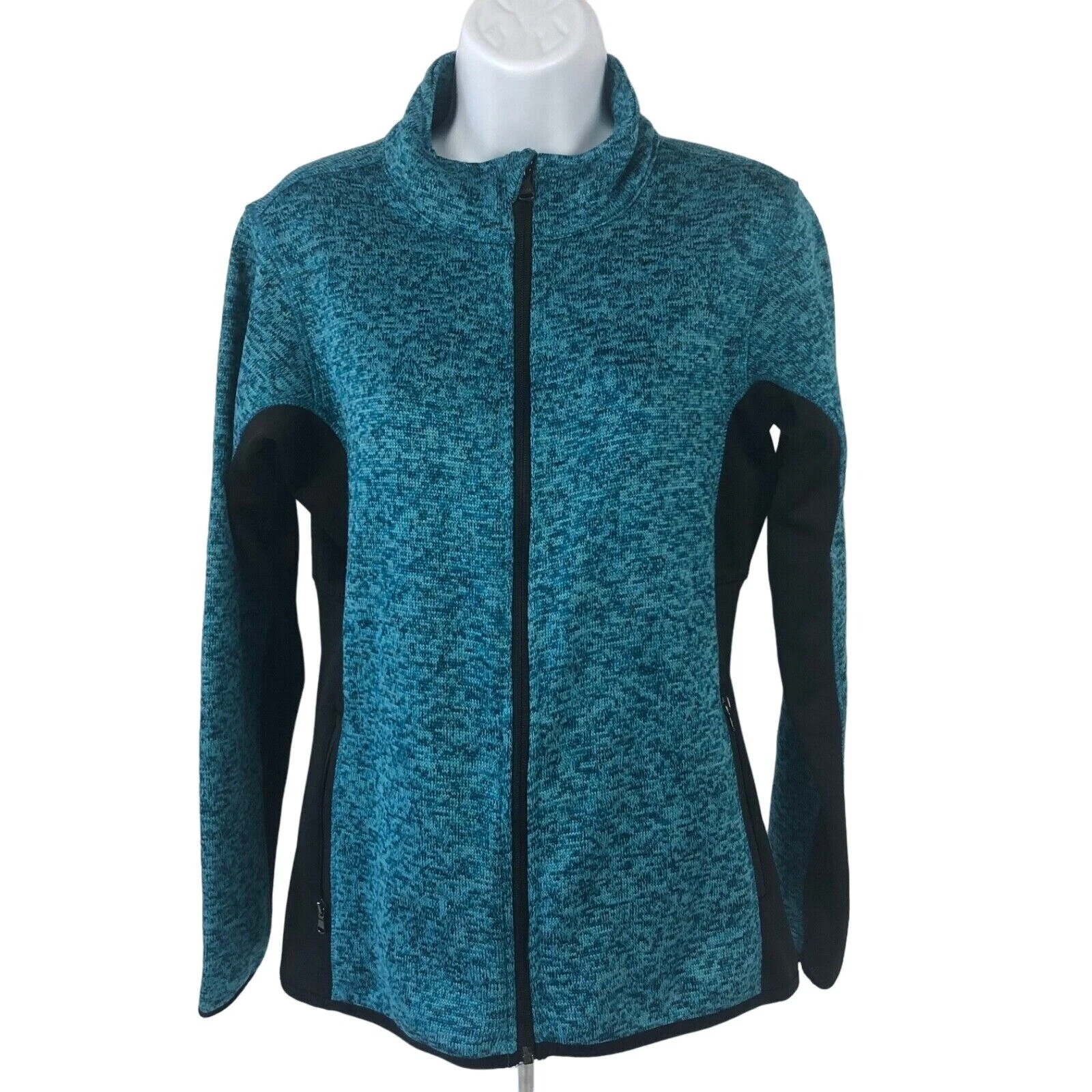Marc New York Men’s Pullover Top Size Medium Blue Black Trim Mock Neck Front Zip