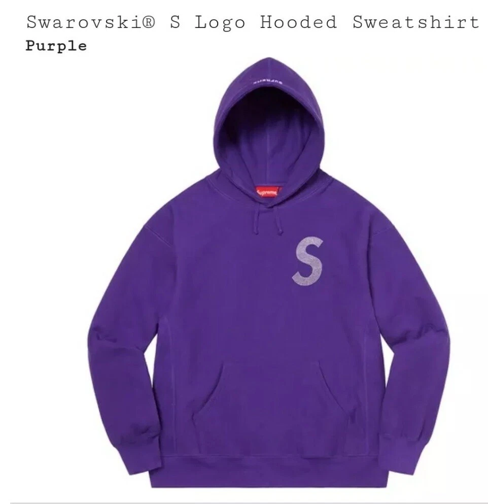 Sweat à capuche logo Supreme Swarovski S violet taille MOYENNE neuf état 2021