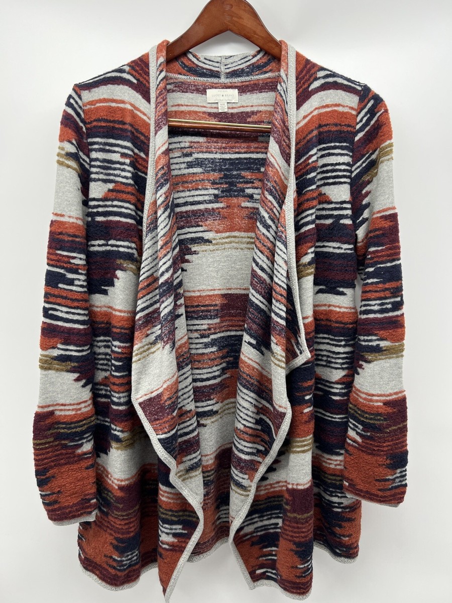 Lucky Brand Western Tribal Oversized Open Front Knit Cardigan Earth Tones  Sz M
