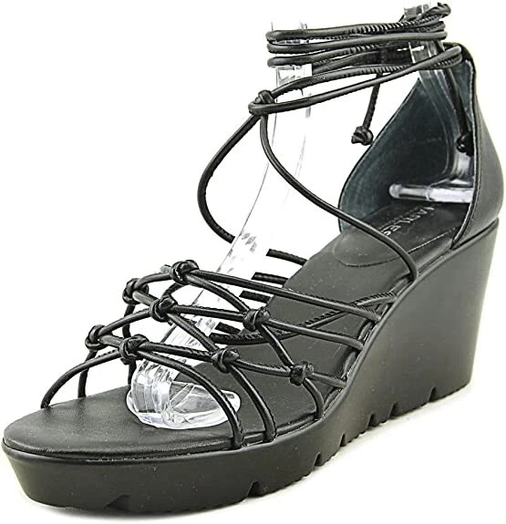 Black wedge sandals with ankle cheap ties