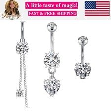 Belly Button Rings 14G Surgical Steel Belly Rings CZ Opal Navel Piercing Jewe...